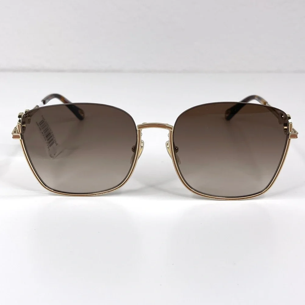 CHLOE CH0070SK Semi Rimless Square Sunglasses NEW Gold Frame Brown Lens
